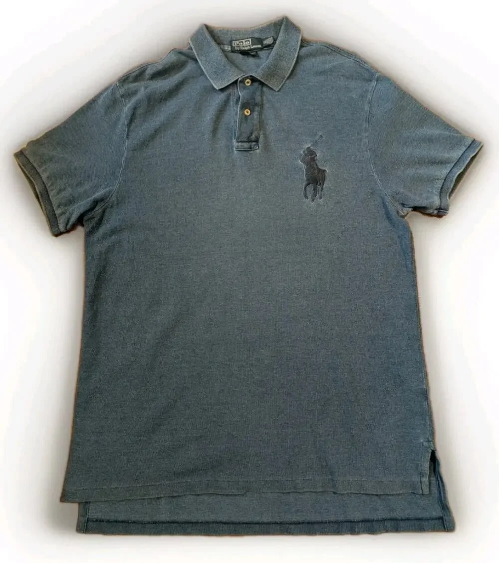 Polo Ralph Lauren Polo Shirt XL Blue Big Pony Custom Fit Faded Wash Short Sleeve